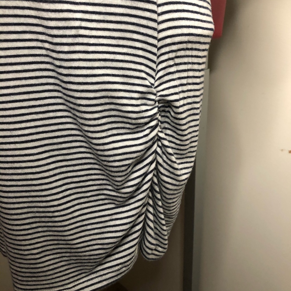 Elan Wide Neck Gray And White Striped Tee - Picture 3 of 7